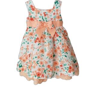 Blueberi Orange Bow Floral Kids Dress 12M